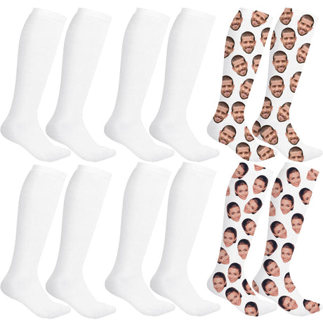 Sintege 6 Pairs Sublimation High Socks Printable Athletic Crew Socks for Men Women Teen Sports Socks Party Decoration（White） Sintege
