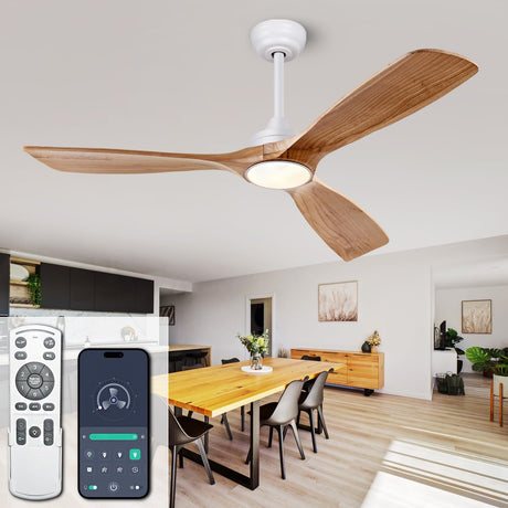 Ceiling Fans with Lights, 52 Inch Ceiling Fan with Remote/APP Control,3CCT Dimmable Light,Noiseless Reversible DC Motor,3 Solid Wood Blades,Indoor/Outdoor Ceiling Fans for Bedroom,Farmhouse,Patio ducrew