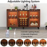 Loomie Wine Bar Cabinet with LED Light, Home Coffee Cabinet with Wine Rack and Glass Holder, Kitchen Buffet Sideboard W Storage Shelf, Freestanding Liquor Cabinet for Living Room, Dining Room (Walnut) Loomie