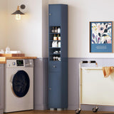 TEENFON Bathroom Cabinet, Narrow Bathroom Storage Cabinet with 5 Adjustable Shelves & Drawer, Freestanding Cupboard for Small Spaces, Blue TEENFON