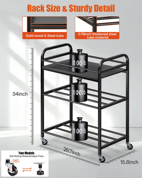 3D Printer Filament Storage Rack- Rolling Filament Spool Holders Racks with Wheels, Heavy Duty Metal Shelf for PLA/ABS/TPU/Nylon, Filaments Organzied for 3D Printing Studio, Office Workshop (Black) Rackgolfic