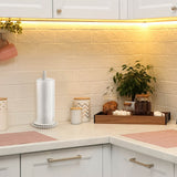 Farmhouse Paper Towel Holder Washed Beaded Paper Towel Stand Wood Paper Hanger Rack Standing Towel Roll Stand Organizer Paper Roll Holder Roll Dispenser for Kitchen Bathroom Countertop Cabinet, White Yoande