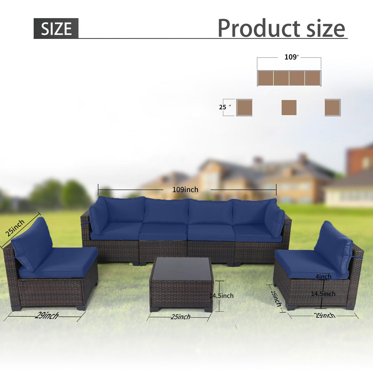 LEVELEVE 7 Pieces Outdoor Patio Furniture Sets,Rattan Conversation Sectional Set,Manual Weaving Wicker Patio Sofa with Tea Table LEVELEVE