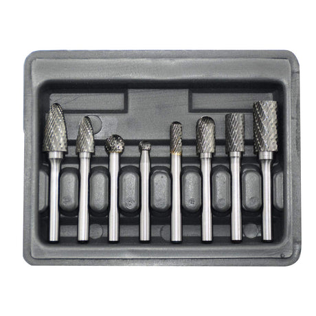 Carbide Burr Set 8pcs with 1/4''Shank Double Cut Solid Power Tools Tungsten Carbide Rotary Files Bits for Die Grinder Metal Wood Carving Engraving Polishing Drilling Grinding Milling Cutting Asieg Tool