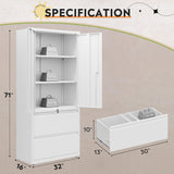 DEVAISE 71" Metal Storage Cabinet, 2-Drawer Lateral File Cabinet with Lock, Adjustable Shelves & Doors, White Garage Storage Cabinet, Heavy Duty Tall Cabinet for Home Office, Garage Organization DEVAISE