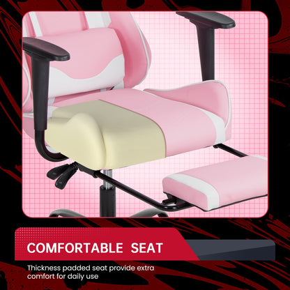 PC Gaming Chair Desk Chair Ergonomic Office Chair Executive High Back PU Leather Racing Computer Chair with Lumbar Support Footrest Modern Task Rolling Swivel Chair for Women Men Girls Adults, Pink