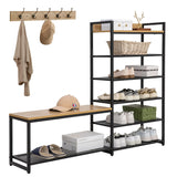 SUNTAGE 6-Tier Coat Rack Shoe Bench Set, Entryway Bench with 6 Hooks Coat Rack, Hall Tree with Bench and Shoe Storage for Entryway, Hallway, Garage, Bedroom (Vintage Oak) SUNTAGE