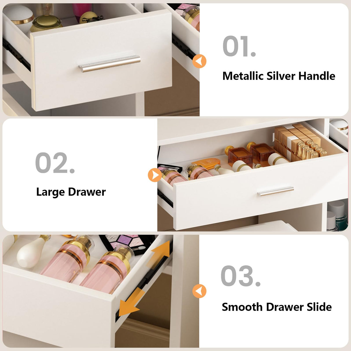 ENDYOE Makeup Vanity Desk Set with LED Lights Mirror Chair, Vanity Table with 7 Storage Shelves and 3 Drawers,3 Lighting Modes Adjustable Brightness Dressing Table for Bedroom,White ENDYOE