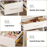 ENDYOE Makeup Vanity Desk Set with LED Lights Mirror Chair, Vanity Table with 7 Storage Shelves and 3 Drawers,3 Lighting Modes Adjustable Brightness Dressing Table for Bedroom,White ENDYOE