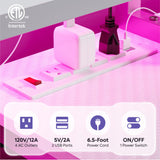 Bestier White Gaming Desk with Power Outlet, 71.5 LED Computer Desk with Monitor Stand, Large L Shaped Desk with Adjustable Shelf, Cup Holder & Headset Hooks, Corner Study Desk for Bedroom Bestier