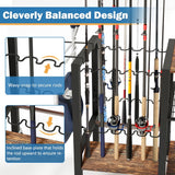 3-Tier Fishing Rod Holder, Garage Fishing Rod Rack, Fishing Rod Organizer for 12 Rods, Space Saving Fishing Pole Storage System for Garage Boat RV Basement, with Wheels Hooks and Storage Bag COLCUT