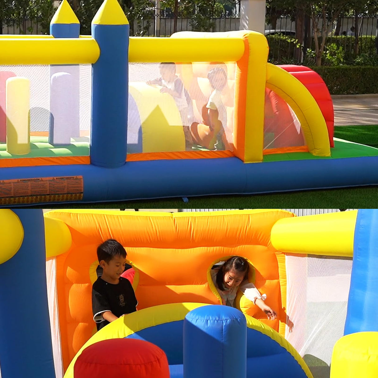 HuaKastro 20.5FT(L) Extended Inflatable Obstacle Course Bounce House for Kids Party Easter Event, with Various Obstacles: Tunnel, Crossing Wall, Jungle, Jumping Area, Climbing Wall and Slide HuaKastro