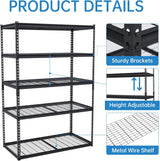 ExploreHorizon 2500 Lbs Capacity Heavy Duty Garage Shelving, 60x24x72 Inch 5-Tier Metal Wire Shelves, Adjustable Industrial Storage Rack for Garage, Basement, Warehouse Organization ExploreHorizon