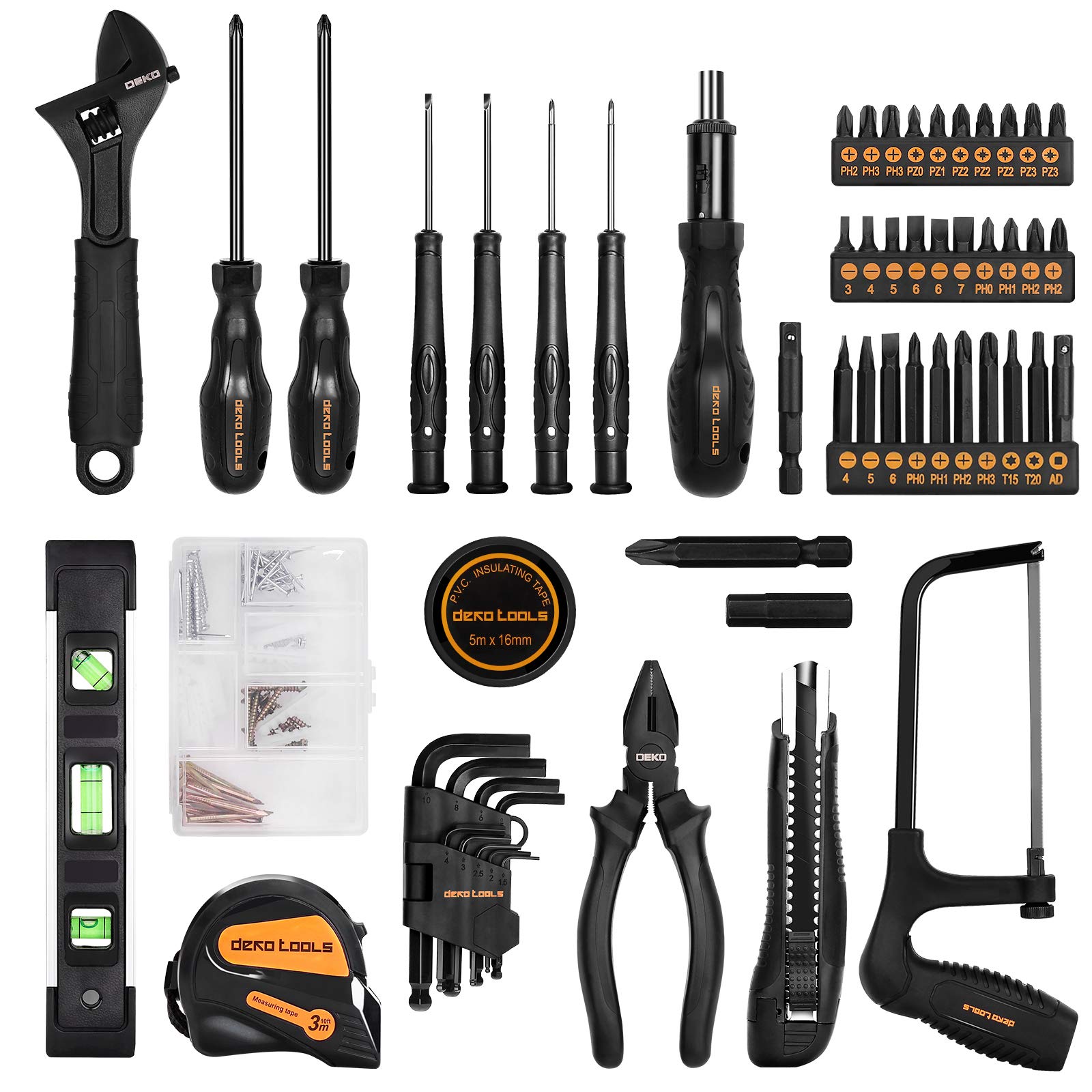 DEKOPRO 218-Piece General Household Hand Tool kit, Professional Auto Repair Tool Set for Homeowner, General Household Hand Tool Set with Plier, Screwdriver Set, Socket Set, with Portable Stor - WoodArtSupply