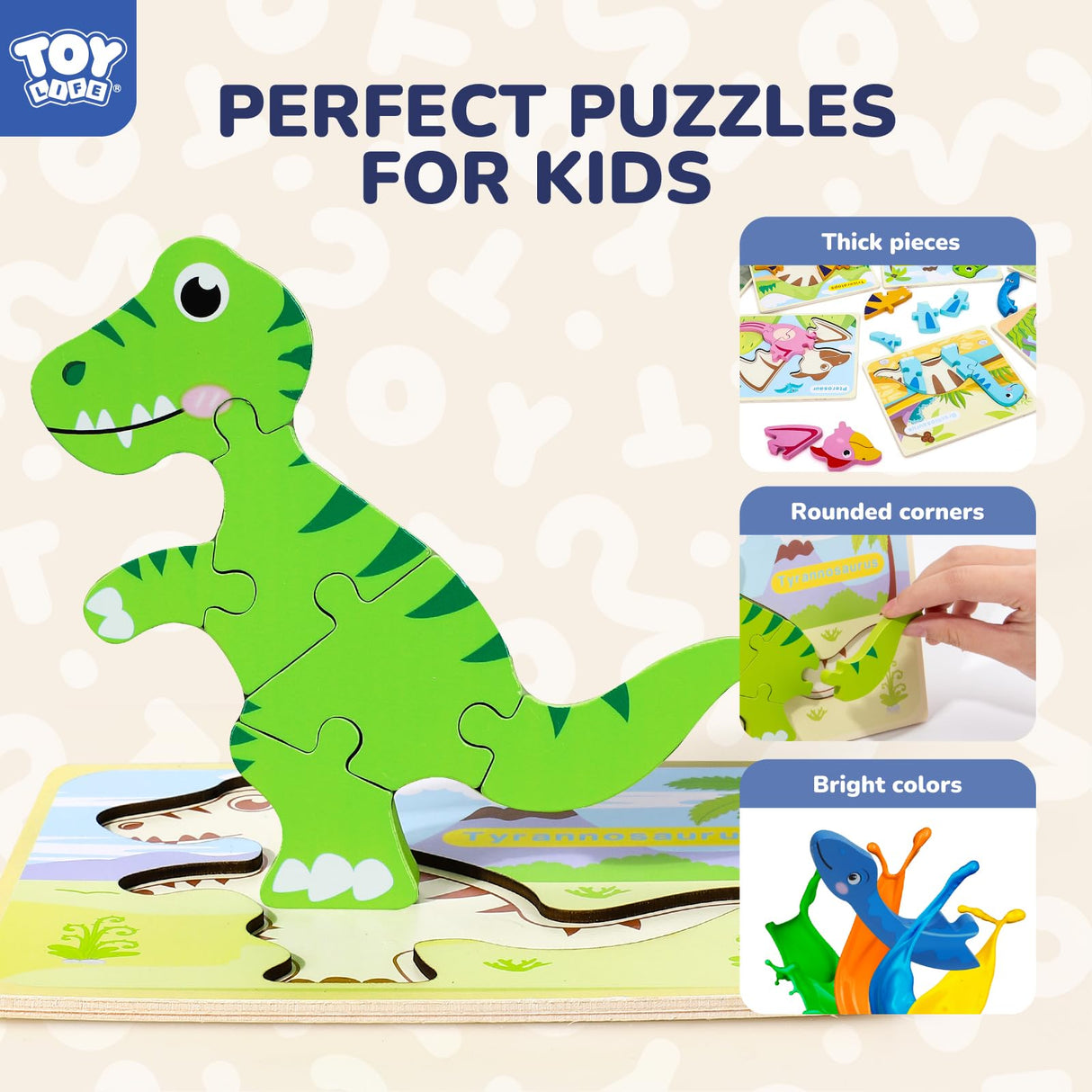 TOY Life Toddler Puzzles Ages 2-4, Wooden Puzzles for Toddlers 1-3, 7 Piece Dinosaur Puzzle 2 Year Old, Toddler Puzzles Ages 1-3, Toddler Boy Toys 2-3, Educational Toys for Toddlers 3-5 TOY Life