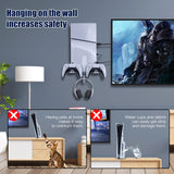 HEATFUN PS5 Slim Wall Mount Kit, Metal PS5 Slim Wall Shelf with Controller and Headphone Holder with 2-in-1 Magnetic Charging Cable - White HEATFUN
