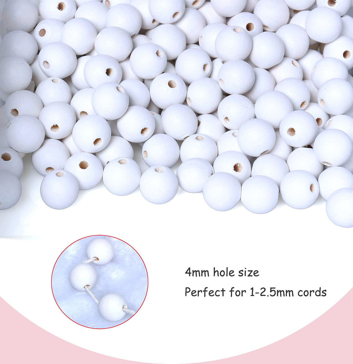 60 Pieces 18mm White Wood Beads for Handmade Crafts, Round Wooden Beads Bulk with 4mm Hole for for Farmhouse Garland,/ Craft Making woodeni