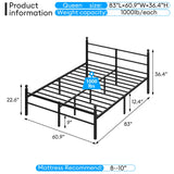 Queen Size Bed Frame with Headboard - Metal Platform Bed with LED Lights, Charging Station, Under Bed Storage and Heavy Duty Steel Slats Support - No Box Spring Needed, Easy Assembly, Black BedNZZZ