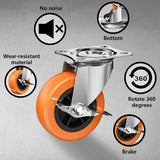 2 Inch Casters, ASHGOOB Caster Wheels with Side Brake, Locking Casters Set of 8, Industrial/Furniture Swivel Plate Caster Wheels for Workbench and Carts, Orange Polyurethane (PU) Castors (8 Pack) ASHGOOB