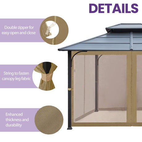 Tradesparker 10x10 Gazebo Replacement Mesh Walls,4-Sided Mosquito Screen Netting with 48Curtain Rings & 48Rail Hooks，Black (Universal Fit for Gazebo & Pergola) Tradesparker