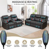 PALLOME Recliner Sofa Set - Reclining Sofa Couch Set, 2 Pieces Recliner Furniture Sofa Set, 3-Seater Reclining Sofa & 2-Seater Reclining Loveseat with Massage & Heat for Living Room (Grey) PALLOME