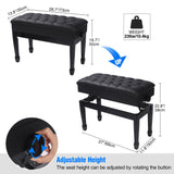 AKVOMBI Adjustable Duet Piano Bench with Storage, Heavy Duty Double Piano Benches with Leather Cushion, Black Piano Bench for Adults, 13.8" D x 31.5" AKVOMBI