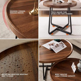 Windpost Round Nesting Coffee Table Set of 2, 28" Round Walnut with Fluted,Mid Century Modern,Center for Living Room Bedroom Office Balcony Yard Windpost