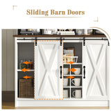 4 EVER WINNER Farmhouse Coffee Bar with 3-Tier Storage, 67” Tall Coffee Bar Cabinet with Sliding Barn Doors, White Buffet Cabinet with Hutch & 9 Wine Racks, White 4 EVER WINNER