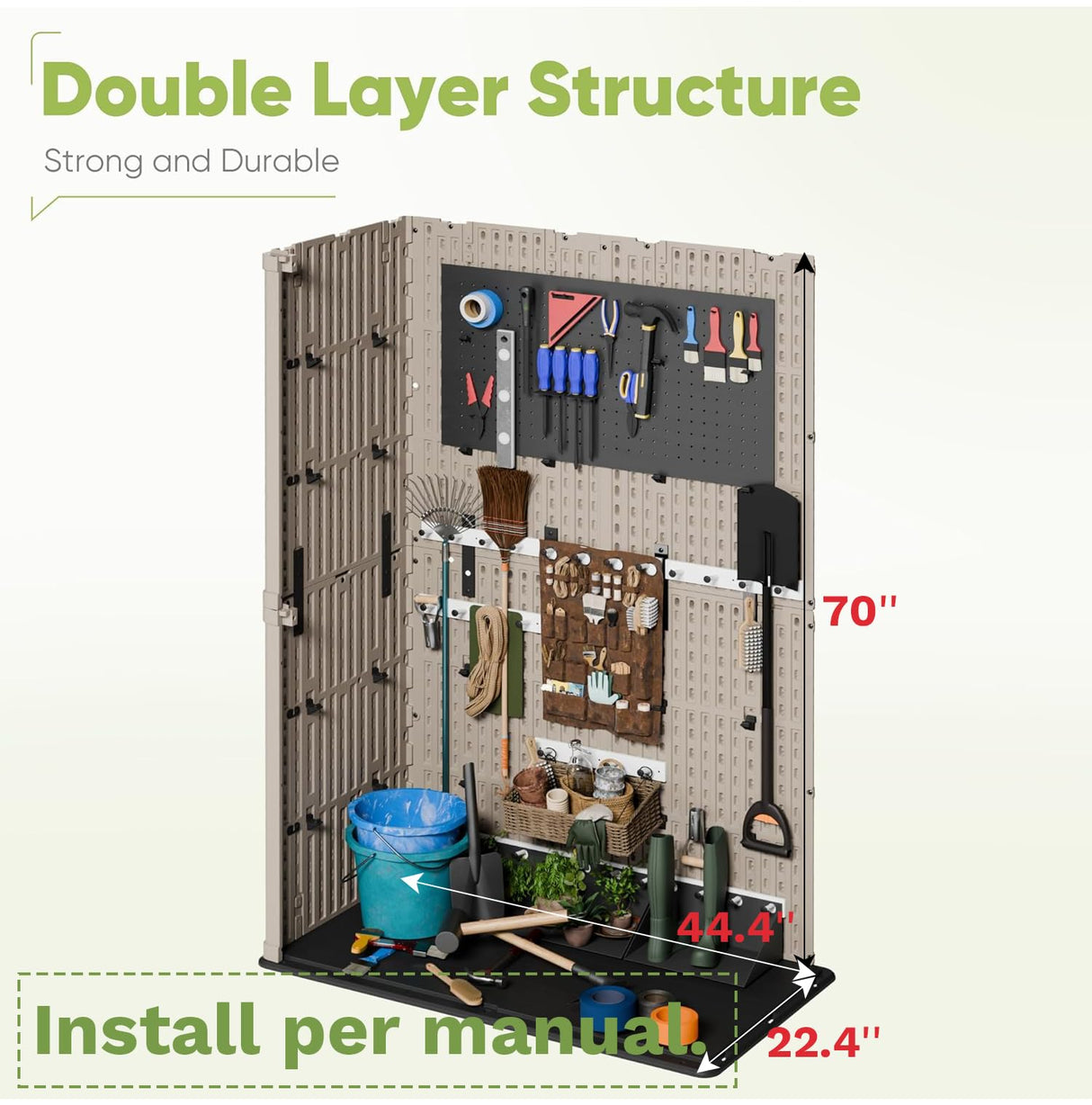 Devoko Outdoor Storage Cabinet 50 Cu Ft with Lockable Doors, Vertical Storage Shed Waterproof Patio Tools Storage Box for Sofa Cushions, Gardening Tools and Accessories (Beige) Devoko