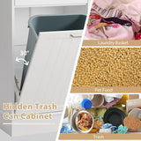 KIGOTY Tilt Out Trash Can Cabinet, Free Standing Kitchen Garbage Bin Holder with Hideaway Drawer and Countertop, Wooden Pet-Proof Recycling Trash Cabinet Laundry Hamper, White KIGOTY