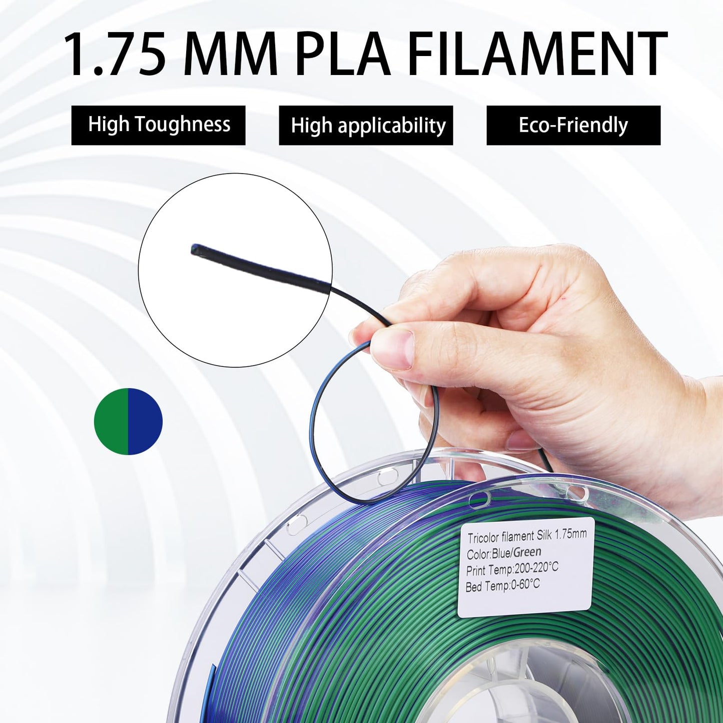 FXAAGFH 1KG 3D Printer Filament Bundle, 3 D PLA Printing Filament 1.75mm, Dual Color, +/-0.03mm, 1kg/2.2lbs Silk Blue Green - WoodArtSupply