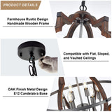 TACDANDM 23'' 6-Light Wood Farmhouse Chandelier for Dining Room Vintage Rustic Oak Brown Pendant Light Fixtures Globe Hanging Ceiling Lighting for Hallway Entryway Foyer Kitchen Living Room Bedroom TACDANDM