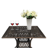 VINGLI 5 Pieces Outdoor Patio Dining Set, Cast Aluminium Patio Furniture Set with 4 Chairs and 1 Umbrella Table for Yard, Garden, Porch and Poolside, Bronze (Square Table) VINGLI