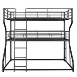 JIJIWANG Full XL Over Twin XL Over Queen Size Triple Bunk Bed with Long and Short Ladder, Unique Curved Metal Frame with Safety Guardrail, Industrial Style Triple Bunk Bed Frame, Black JIJIWANG