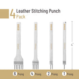 UNCO Leather Stitching Tool, 4 Pack, 3mm, 1/2/4/6 Prong, Chisel, Hole Punch UNCO