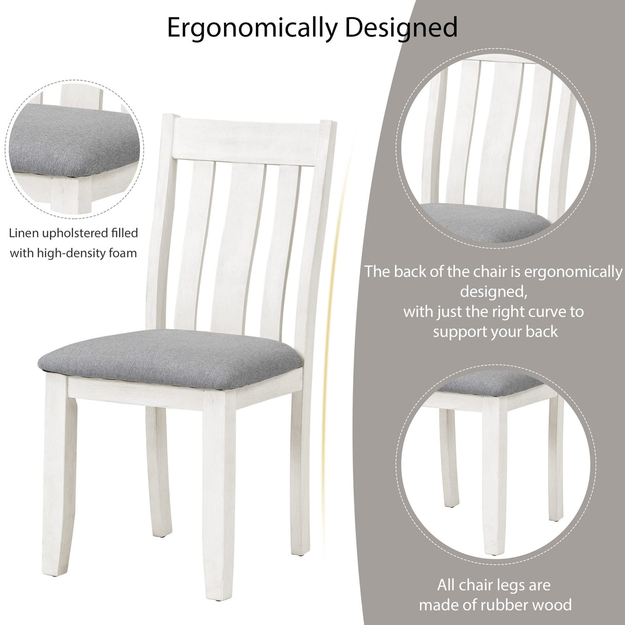 CITYLIGHT 7 Pieces Dining Table Set with Extendable Tabletop and 6 Upholstered Chairs, Solid Wood Kitchen Dining Room Table Set, Kitchen Furniture Set for 6-8 People, Gray Tabletop + White CITYLIGHT