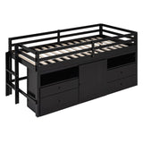 Merax Twin Size Loft Bed with 4 Storage Drawers, Cabinet and Shelves for Bedroom, Children's Room, Wooden Bed Frame with Guardrails on Both Sides for Teens, Boys, Girls, Easy Assembly, Espresso Merax