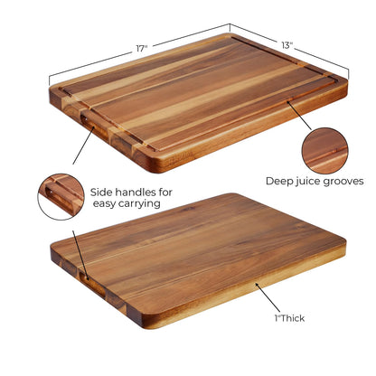 Wood Cutting Boards for Kitchen, Large cutting board 17 x 13 Inch, BEZIA Acacia Wooden Carving Board for Meat, Turkey, Vegetables, BBQ, Cheese - - WoodArtSupply