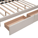 Bellemave Queen Size Platform Bed, Queen Linen Fabric Upholstered Platform Bed Frame with 2 Storage Drawers and 1 Twin XL Trundle, for Kids/Teen/Adults, Wooden Slats Support (Beige, Linen) Bellemave