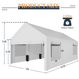 Shintenchi Carport 12' x 20' Heavy Duty Portable Garage, Car Port Canopy with Side-Opening Removable Door & Roll-Up Windows, Car Canopy for Truck,Car,Boat,Motorcycle,White Shintenchi