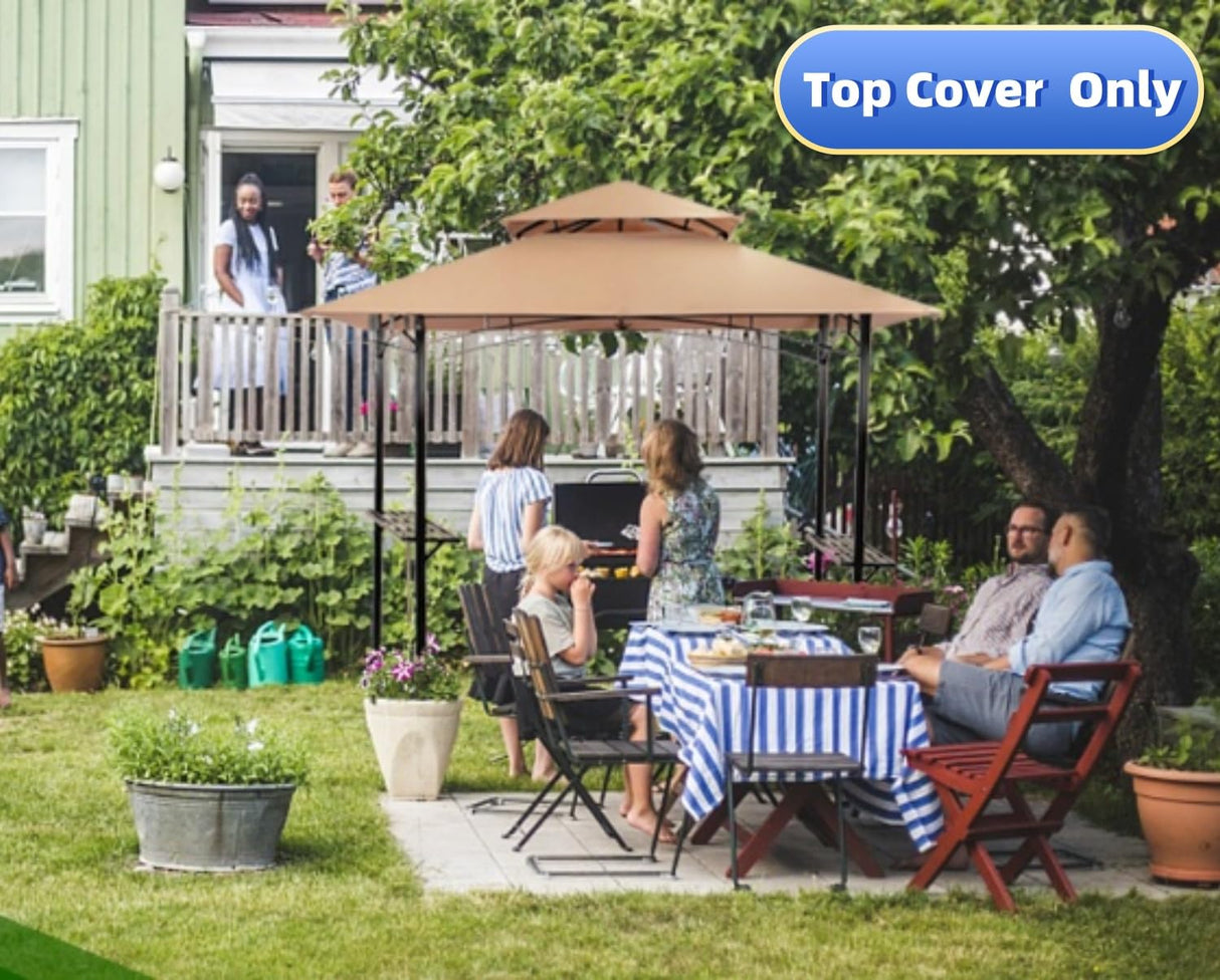Jorohiker 5' x 8' Grill Gazebo Replacement Canopy Roof Only,Waterproof Double Tiered Shelter Cover,Outdoor BBQ Gazebo Canopy Top Fit for Gazebo Model L-GG001PST-F Jorohiker