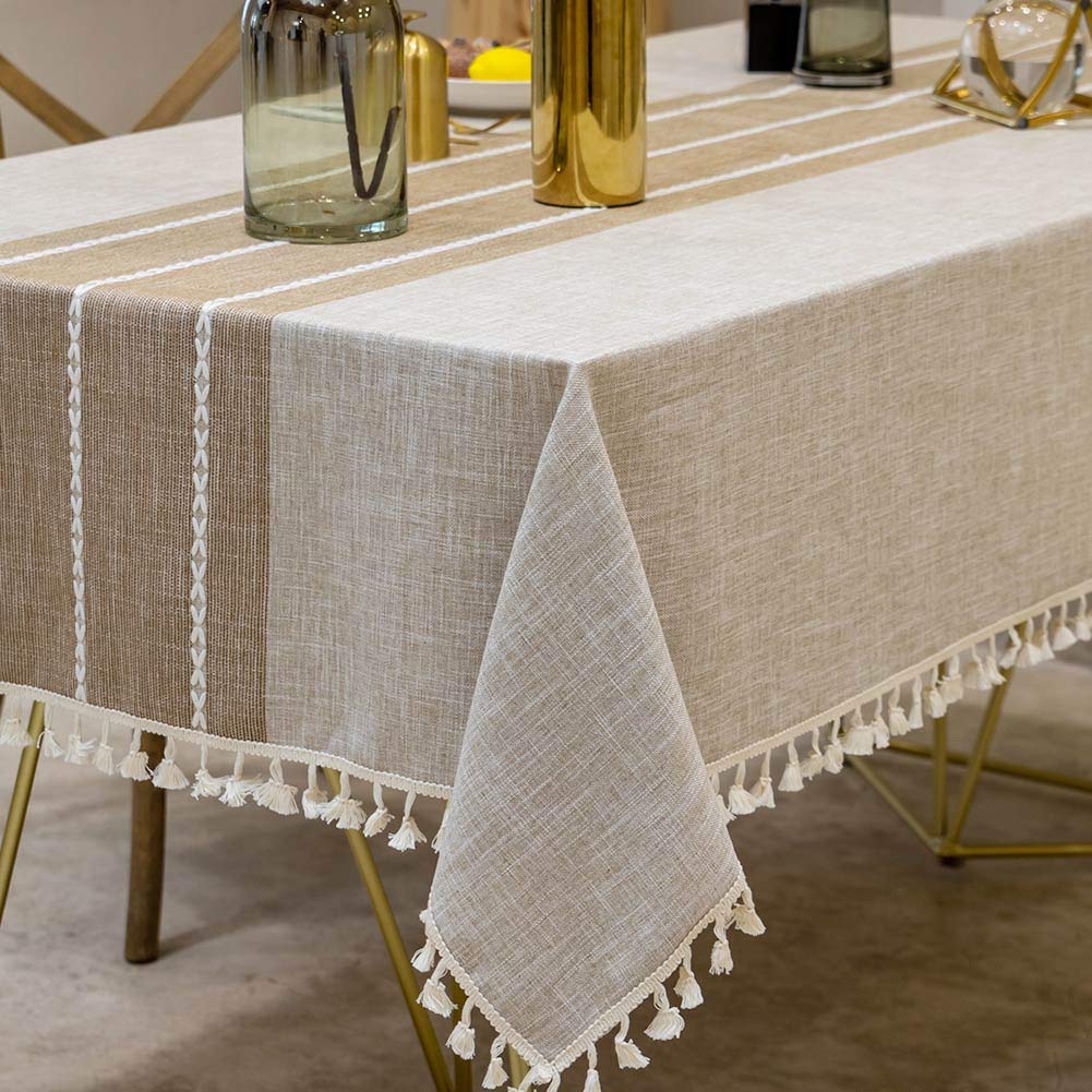 Deep Dream Tablecloths, Waterproof Table Cloth, Linens Wrinkle Free Anti-Fading, Rustic Table Cover Decoration for Kitchen Dinning Christmas (Rectangle/Oblong, 55''x70'',4-6 Seats, Light Coffee) Deep Dream