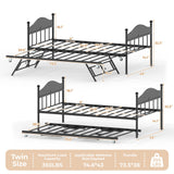 Garvee Twin Daybed with Trundle, Twin Bed Frame with Sturdy Metal Foldable Trundle, Sofa Bed with Stylish Headboard for Living Room, Bedroom and Guest Room, Black Garvee