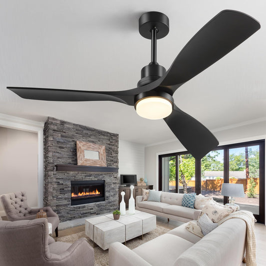 Forrovenco 60 Inch Ceiling Fans with Lights Remote, Black Ceiling Fan with 3 Downrods, 3 Wood Blades, ETL Listed, Timer, 6 Speed Quiet Reversible DC Motor Outdoor Fans for Patios Bedroom Farmhouse