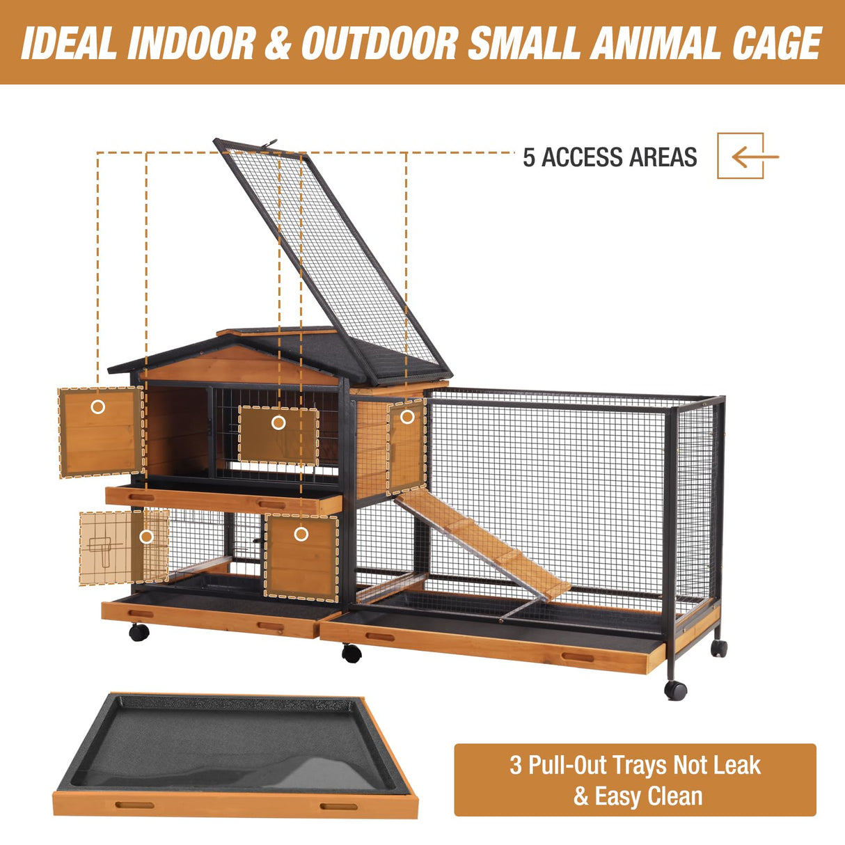 Rabbit Hutch Bunny Cage Strong Iron Frame Rabbit Cage Indoor and Outdoor Chicken Coop with Casters Waterproof Roof, Great for Rabbit,Bunny,Guinea Pig,Chickens. GUTINNEEN