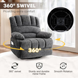 COOSLEEP Oversized Manual Swivel Rocker Recliner Chair, Extra Wide Glider Rocker Recliner for Big and Tall, Overstuffed Lazy Recliner Chair with High Back, Single Sofa Chair for Living Room(Dark Gray) COOSLEEP HOME