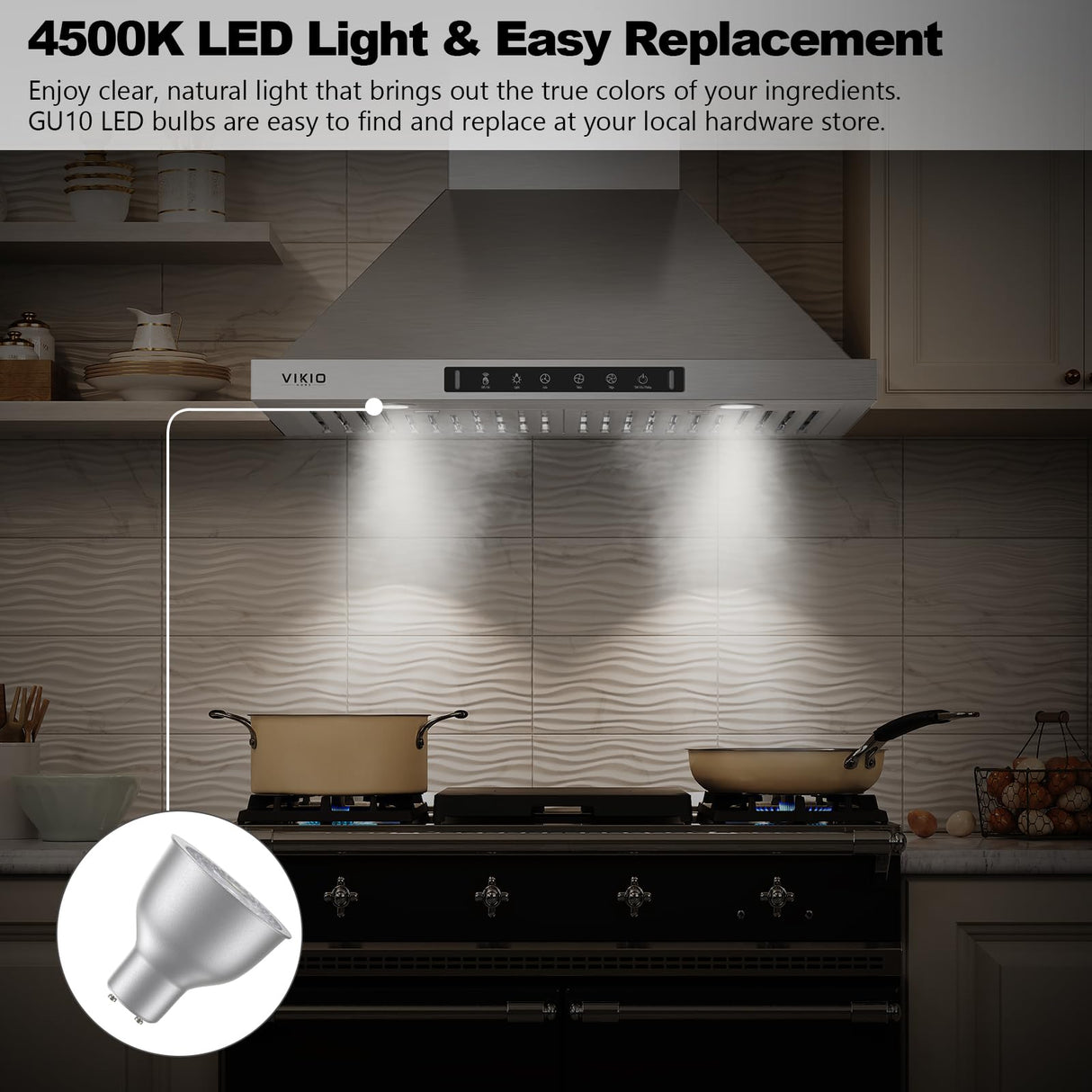 VIKIO HOME Wall Mount Range Hood 30 inch,Kitchen Vent Hoods 980 CFM Ducted/Ductless Range Hood,with Gesture Sensing & Touch Control Switch Panel, 3 Speed Exhaust Fan Permanent Filter VIKIO HOME