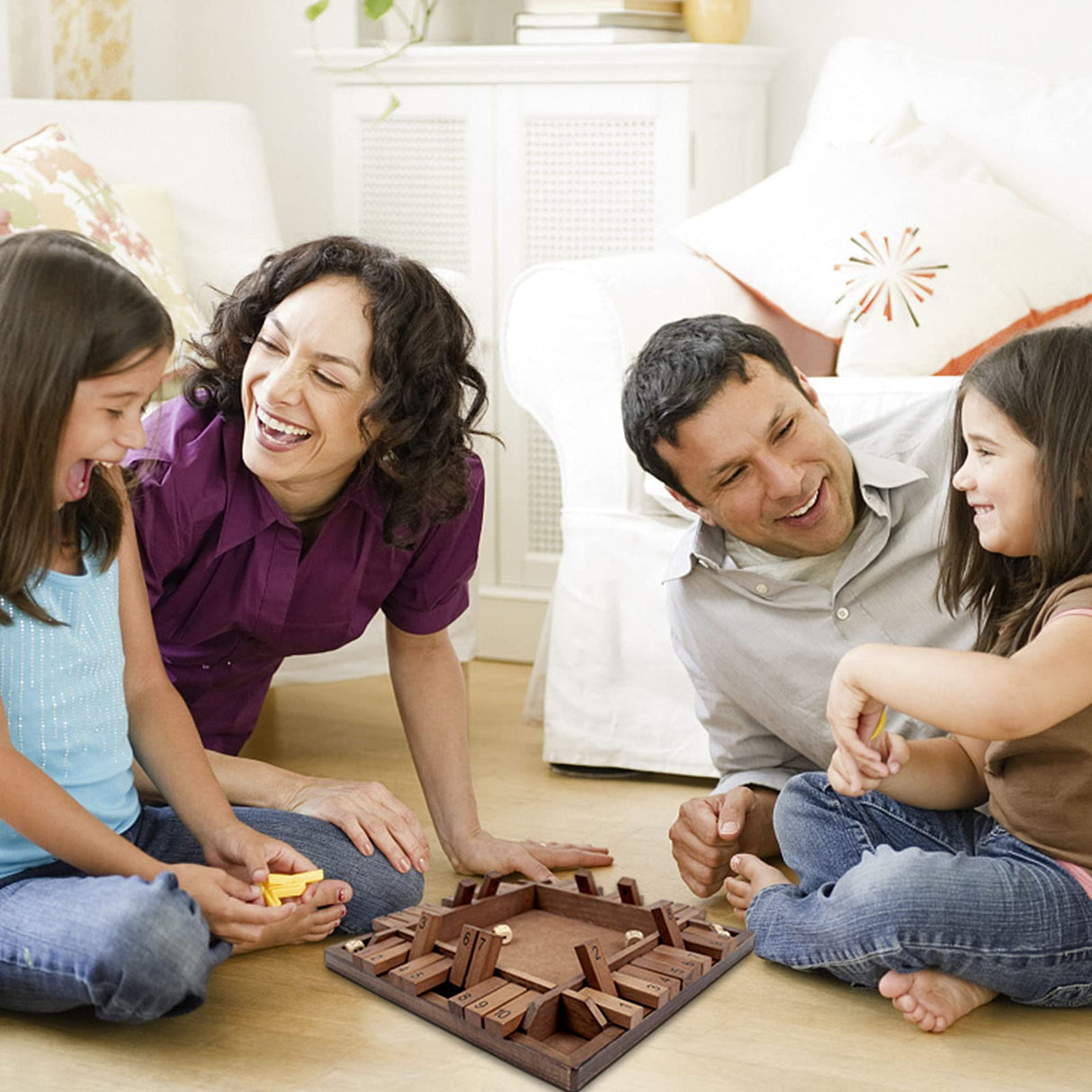 Shut The Box Game Wooden 4 Player, Classic Board Game for Kids & Adults, Educational Math Learning Toy, Table Dice Game for The Party Family or Bar - 12 Inch with 8 Dice WOOD CITY