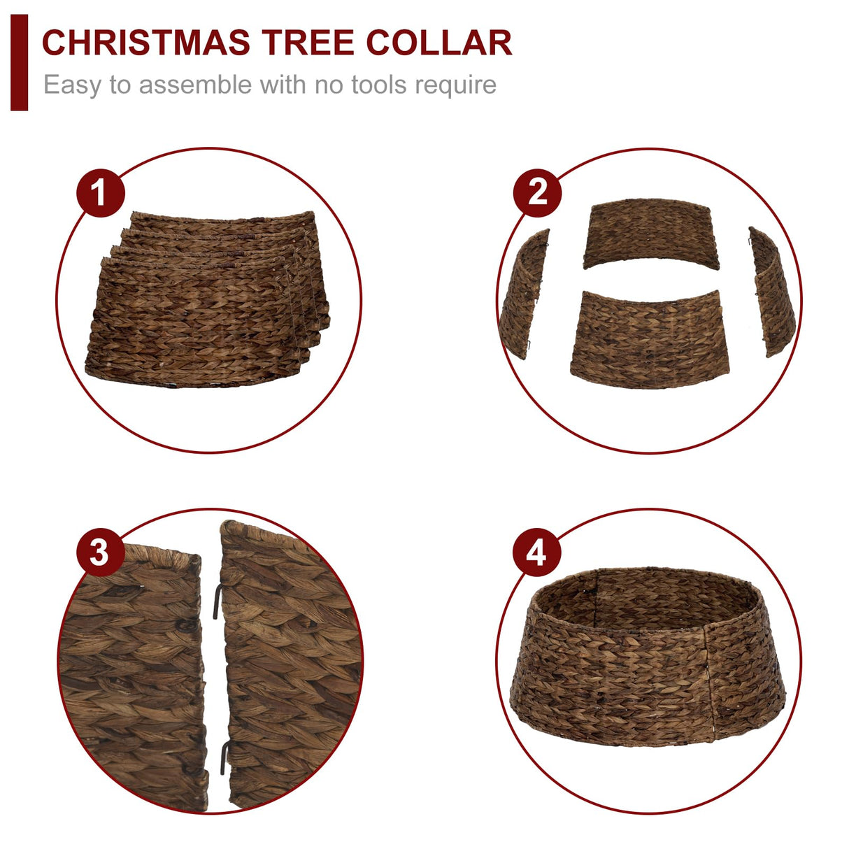 Christmas Tree Collar, 23.5’’ D Handmade Water Hyacinth Christmas Stand Tree Collar Basket Base Cover for Holiday Decoration BAYN