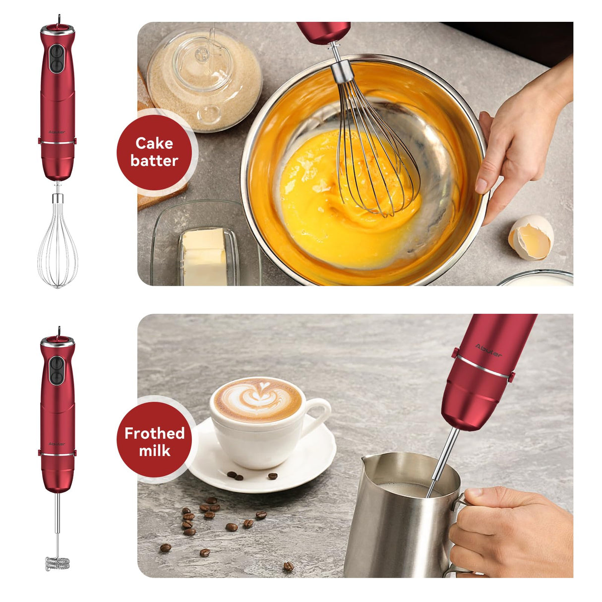 Immersion Blender 5 in 1 Hand Blender, Abuler 1000W Hand Mixer Stick,12 Speed Handheld Blender 304 Stainless Steel with 600ml Mixing Beaker, 500ml Chopper, Whisk and Milk Frother for Soup, Baby Food Abuler